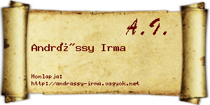 Andrássy Irma névjegykártya
