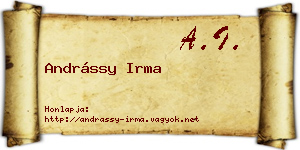 Andrássy Irma névjegykártya